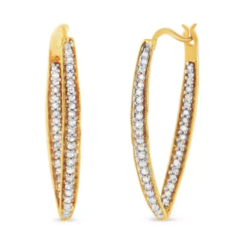 10K Yellow Gold 1/2 Ct RoundDiamond Modern Hoop Earrings