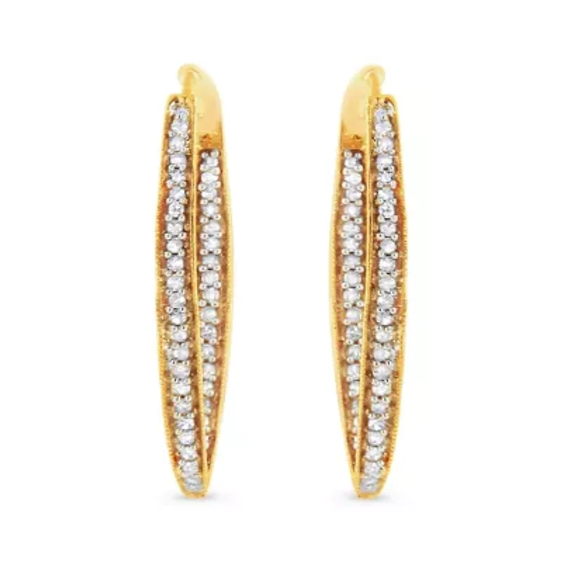 10K Yellow Gold 1/2 Ct RoundDiamond Modern Hoop Earrings