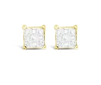 10K Yellow Gold PrincessComposite 18-stone Diamond Earrings