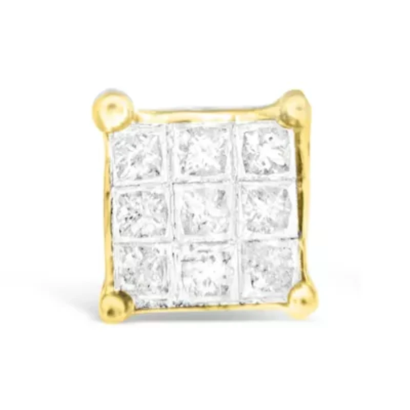 10K Yellow Gold PrincessComposite 18-stone Diamond Earrings