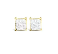 10K Yellow Gold PrincessComposite 18-stone Diamond Earrings