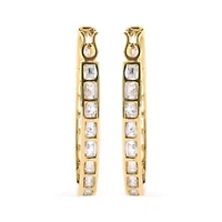 10K Yellow Gold 1.00 Ct Round and BaguetteDiamond U-Hoop Earrings