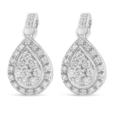 10k White Gold Round Diamond Earrings