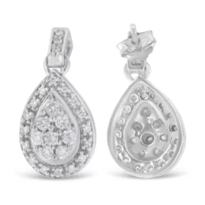 10k White Gold Round Diamond Earrings