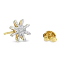 10k Yellow Gold Round and Baguette Diamond Stud Earring