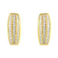 10K Yellow Gold 3/4 Ct Pave and Channel Diamond Triple Row Modern Hoop Earrings