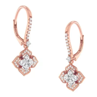 10K Rose Gold 3/4 Ct Diamond Flower Drop Dangle Earring
