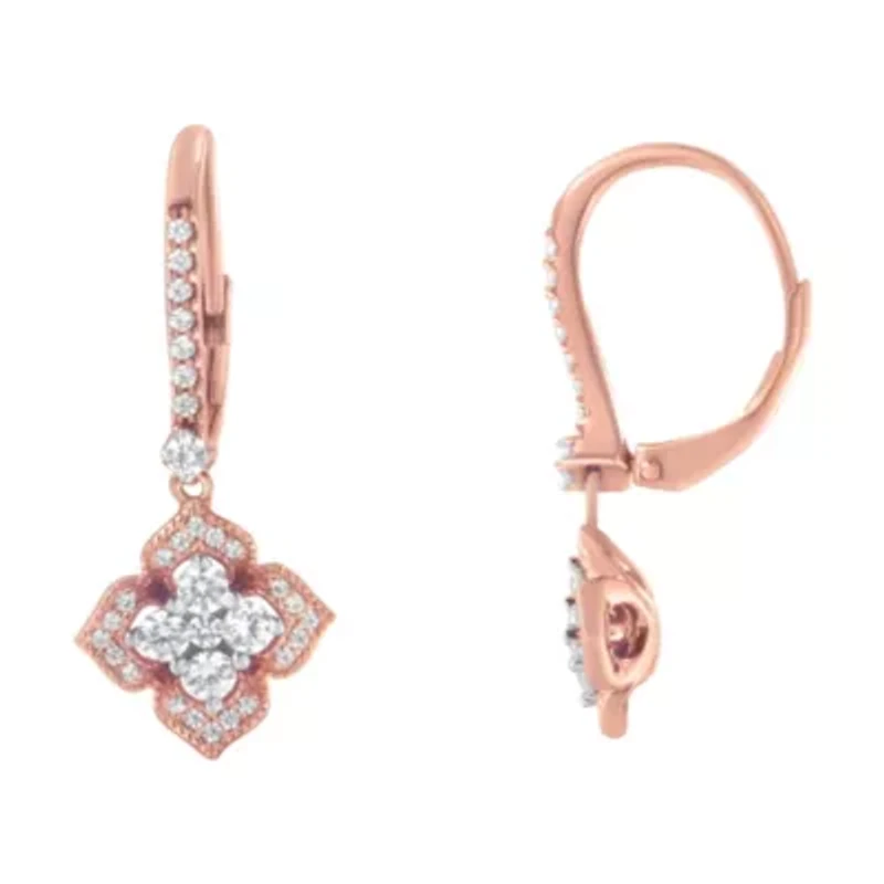 10K Rose Gold 3/4 Ct Diamond Flower Drop Dangle Earring