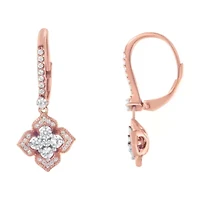 10K Rose Gold 3/4 Ct Diamond Flower Drop Dangle Earring