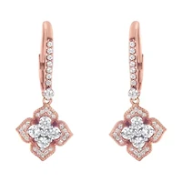 10K Rose Gold 3/4 Ct Diamond Flower Drop Dangle Earring