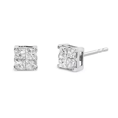 10K White Gold 1.00 Ct Invisible Princess Composite Square Shape Stud Earrings