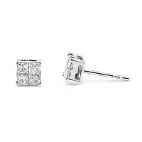 10K White Gold 1.00 Ct Invisible Princess Composite Square Shape Stud Earrings