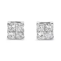 10K White Gold 1.00 Ct Invisible Princess Composite Square Shape Stud Earrings