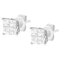 10K White Gold 1.00 Ct Invisible Princess Composite Square Shape Stud Earrings