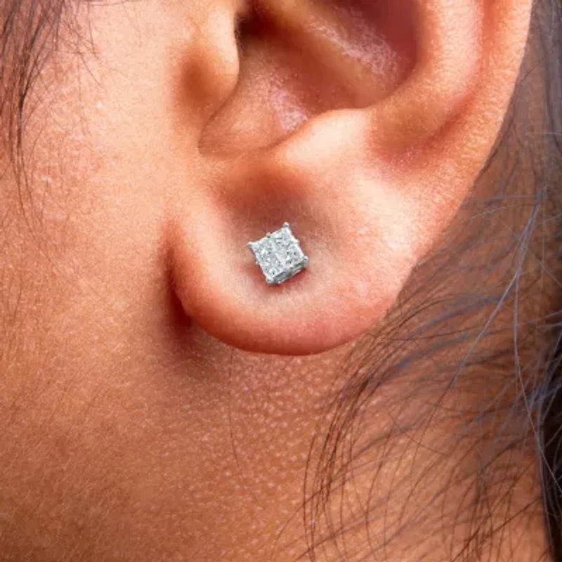 10KT White Gold Diamond Composite Stud Earring