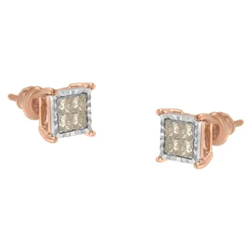 10K Two-Toned Gold PrincessComposite Diamond Stud Earrings