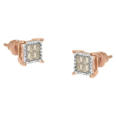 10K Two-Toned Gold PrincessComposite Diamond Stud Earrings