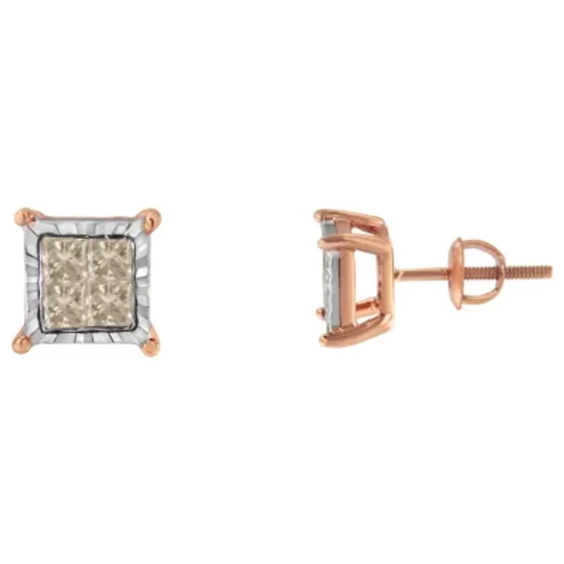 10K Two-Toned Gold PrincessComposite Diamond Stud Earrings