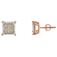 10K Two-Toned Gold PrincessComposite Diamond Stud Earrings
