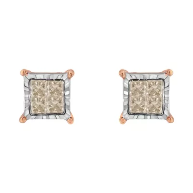 10K Two-Toned Gold PrincessComposite Diamond Stud Earrings