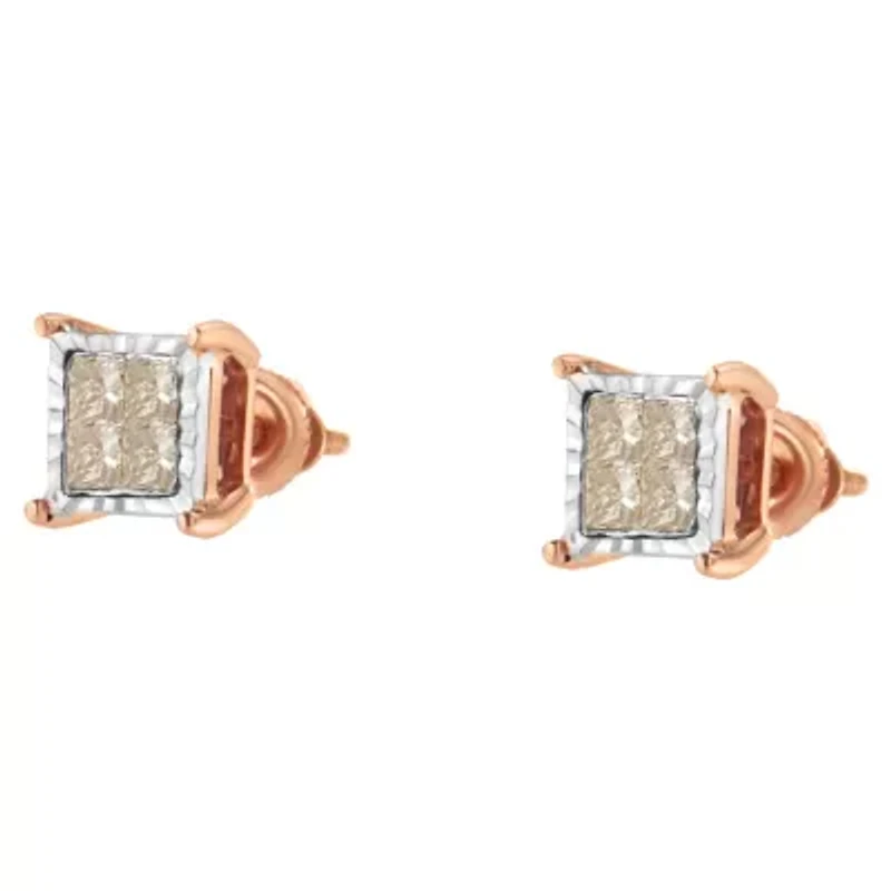 10K Two-Toned Gold PrincessComposite Diamond Stud Earrings