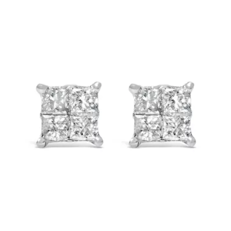 10K White Gold Diamond Stud Earrings