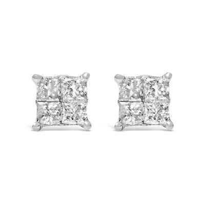 10K White Gold Diamond Stud Earrings