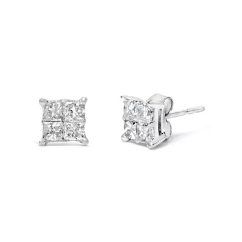 10K White Gold Diamond Stud Earrings