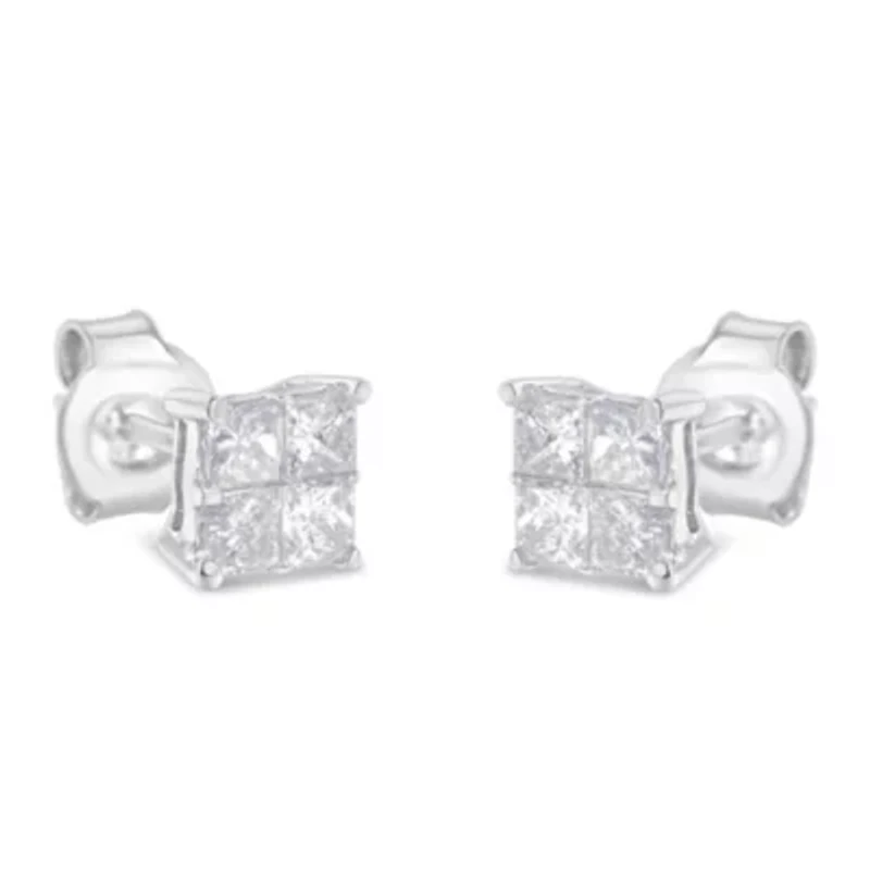 10K White Gold Diamond Stud Earrings
