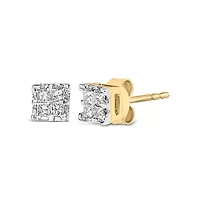 10k Yellow Gold Princess Diamond Quad Stud Earrings