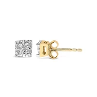10k Yellow Gold Princess Diamond Quad Stud Earrings