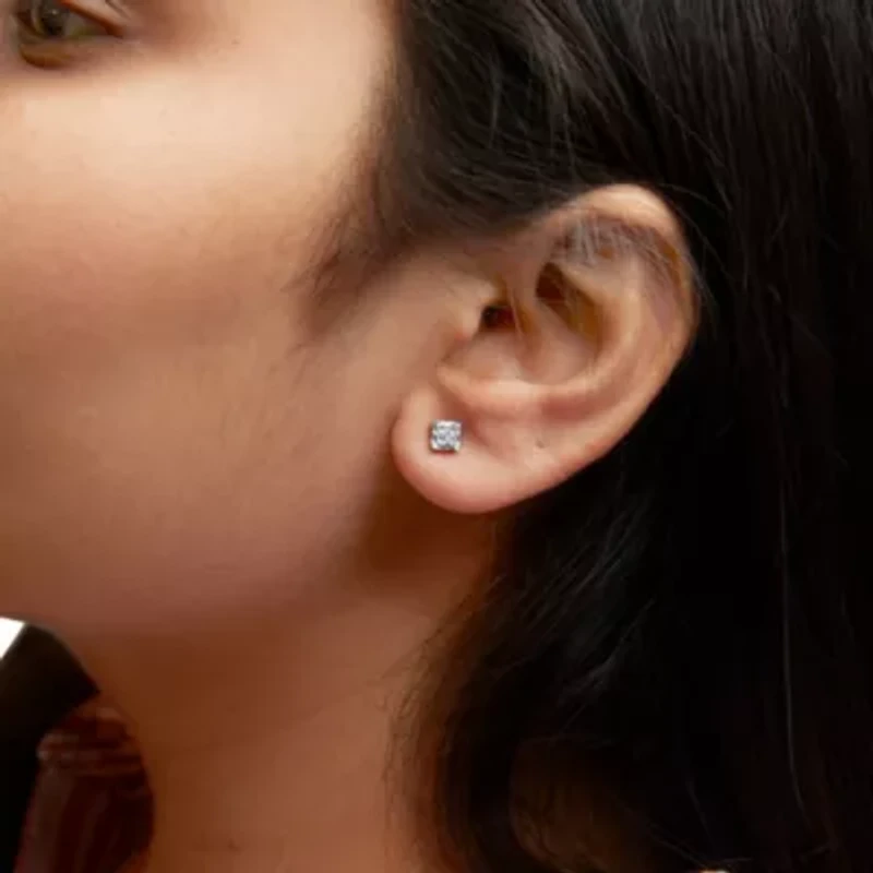 10k Yellow Gold Princess Diamond Quad Stud Earrings