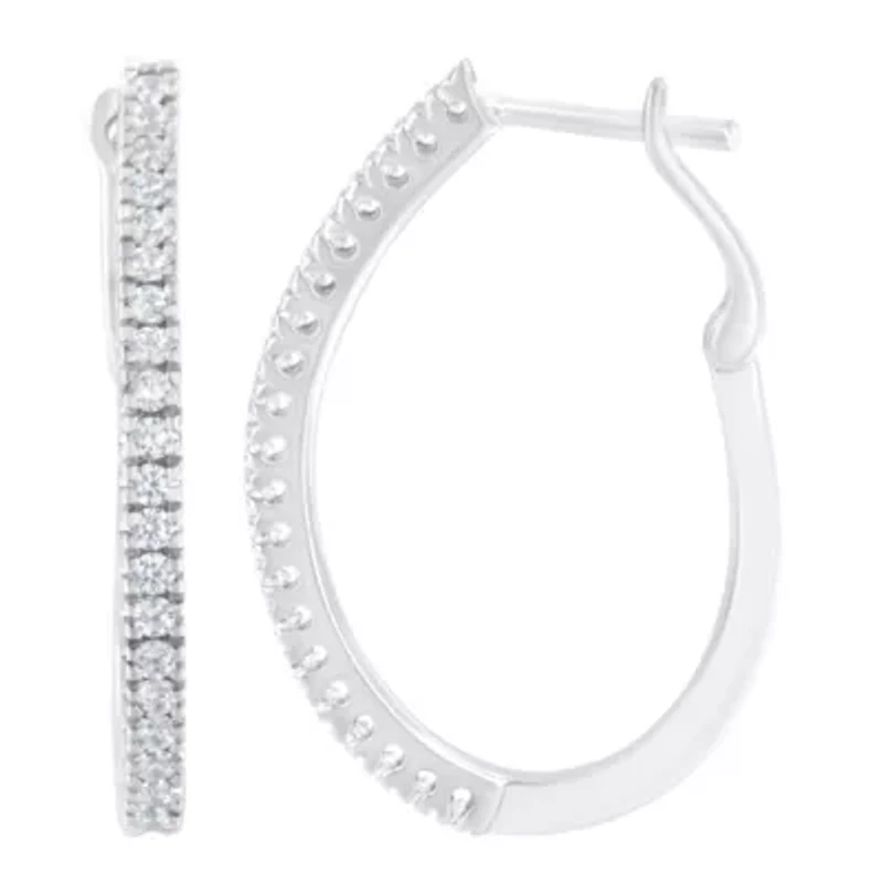 10KT White Gold 1/2 Ct Diamond Hoop Earrings