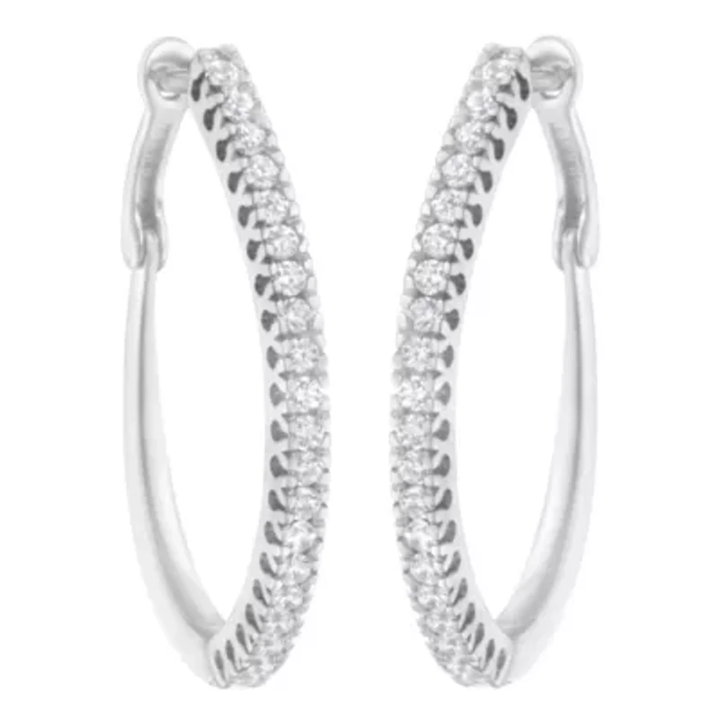 10KT White Gold 1/2 Ct Diamond Hoop Earrings