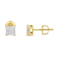 10KT Gold Princess Diamond Composite Stud Earrings