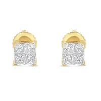 10KT Gold Princess Diamond Composite Stud Earrings