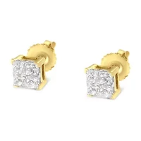 10KT Gold Princess Diamond Composite Stud Earrings