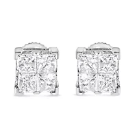 10K White Gold 3/4 Ct Invisible Princess Composite Square Stud Earrings
