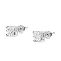10K White Gold 3/4 Ct Invisible Princess Composite Square Stud Earrings