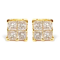 10K Yellow Gold 3/4 Ct Invisible Princess Composite Square Stud Earrings