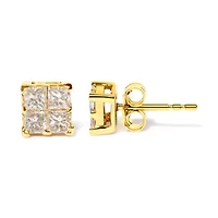 10K Yellow Gold 3/4 Ct Invisible Princess Composite Square Stud Earrings