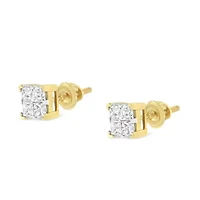 10K Yellow Gold 3/4 Ct Invisible Princess Composite Square Stud Earrings