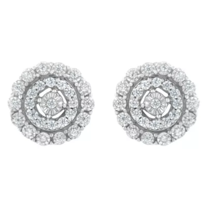 10KT White Gold 1/2 Ct Double Halo Diamond Stud Earrings