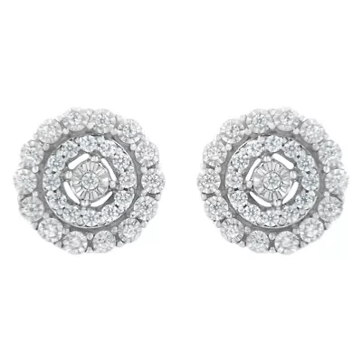 10KT White Gold 1/2 Ct Double Halo Diamond Stud Earrings