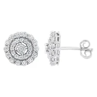 10KT White Gold 1/2 Ct Double Halo Diamond Stud Earrings