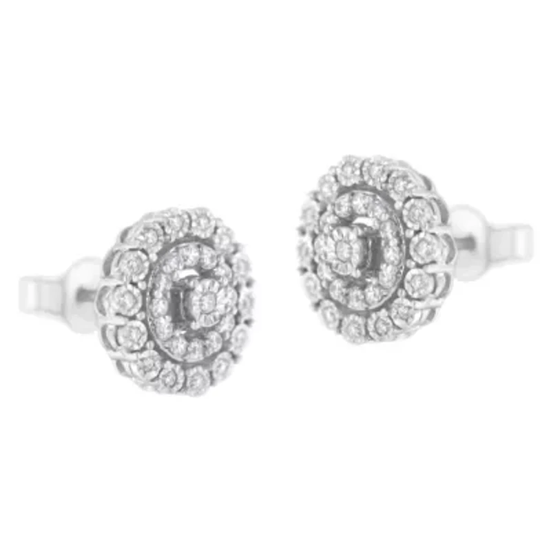 10KT White Gold 1/2 Ct Double Halo Diamond Stud Earrings