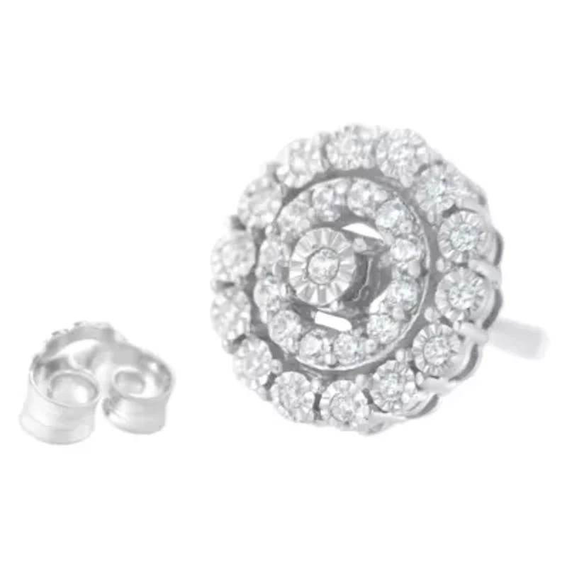 10KT White Gold 1/2 Ct Double Halo Diamond Stud Earrings