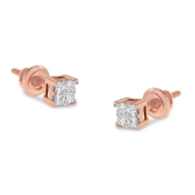 10KT Gold 1/4 Ct Princess Diamond Stud Earring