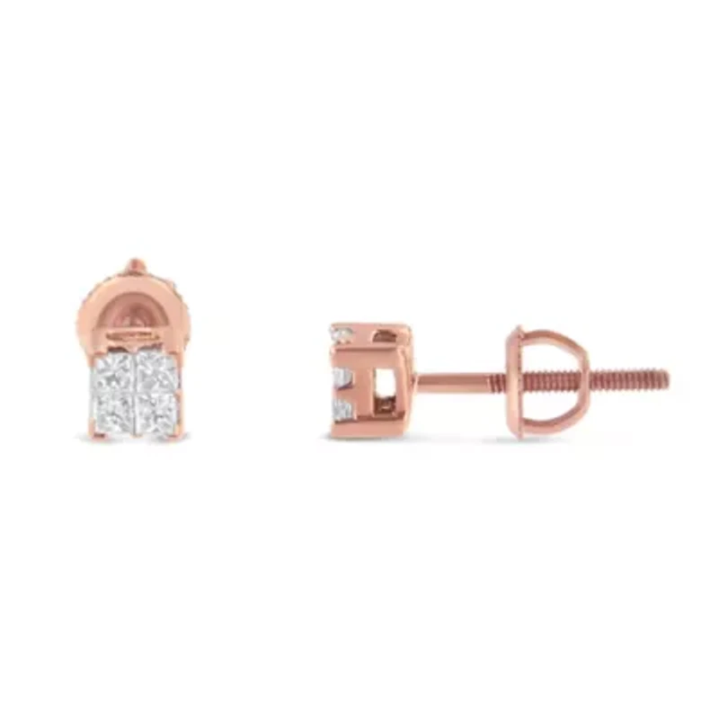 10KT Gold 1/4 Ct Princess Diamond Stud Earring