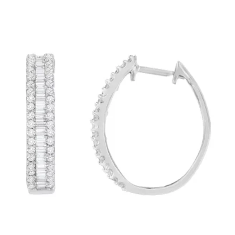 10K White Gold Diamond Hoop Earrings